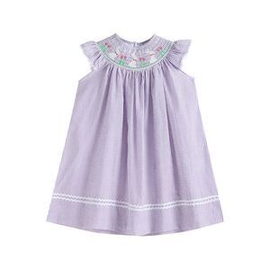 Girls Lilac Smocked Sleeveless Dress with Floral Detail